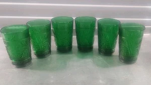 Vintage Set of 4 Forest Green Anchor Hocking Sandwich Pattern 5 oz Juice Glasses - Picture 1 of 7