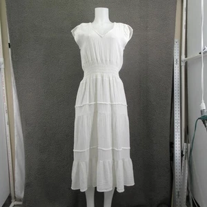 Maisie Dress Womens Large White Tiered Midi Boho Peasant Cotton Summer Flowy - Picture 1 of 18
