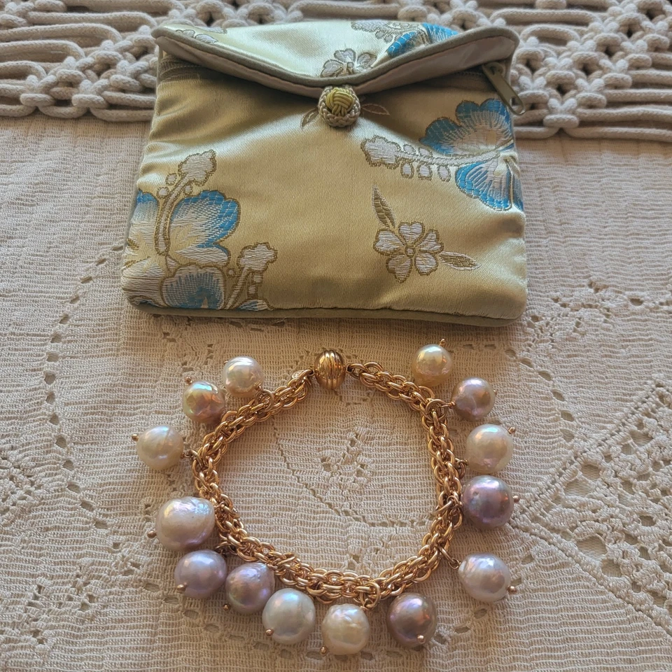 RARE Honora Ming Cultured Pearl Natural Mauves Italy Rose Bronze Charm Bracelet - Image 1 of 4