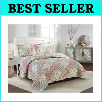 Juego de edredón suave ligero con 2 fundas - rosas rosadas verdes, tamaño completo/queen Foto 1 de 4