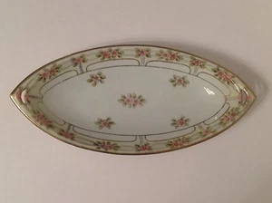 Nippon Handpainted Celery Dish 6 1/4" long. c.1900 Pink Roses - Picture 1 of 4