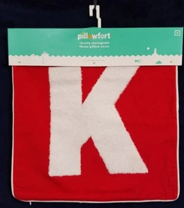 Varsity monogrammed throw pillow cover letter K 16 x 16 red white pillowfort - Picture 1 of 7