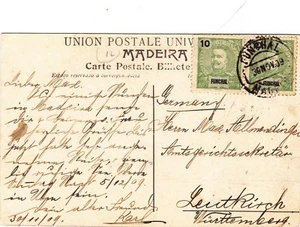 MADEIRA - FUNCHAL D. CARLOS I 10 REIS  OLD PC  (1909)   BAHIA do FUNCHAL - Bild 1 von 2