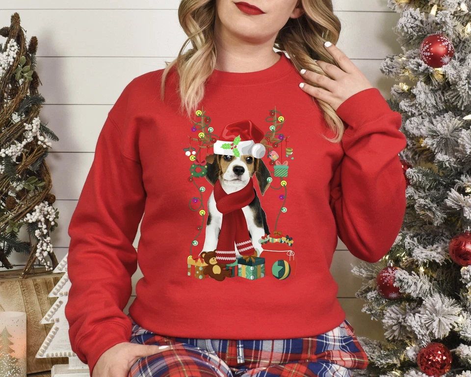Xmas Sweatshirt Beagle Dog Christmas Jumper Sweater Day Stocking Filler - Image 1 of 1