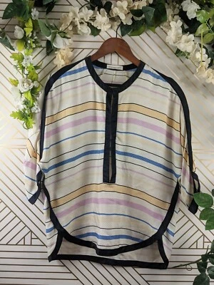 Isabel Marant Etoile Cream Black Striped Blouse Cotton/Silk 3/4 Sleeve Size 40 - Image 1 of 4