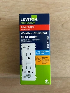 Leviton Weather-Resistant GFCI Outlet, 15A 125V, EGFW1-KW, White - Picture 1 of 2