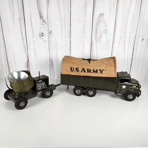 Vintage 1950s Marx Lumar Covered Army Transport Truck And Spotlight Trailer - Picture 1 of 20