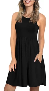 LONGYUAN Women's Sleeveless Tank Dress w/Pockets Size S - Black - Picture 1 of 6