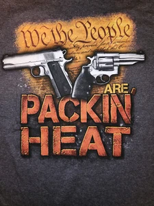 NRA We The People Are Packin Heat GRAY Adult T-shirt - Picture 1 of 2