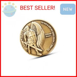 Archangel Michael Challenge Coin, Quis Ut Deus - 1.75" Antique Gold-Color Plated - Picture 1 of 2