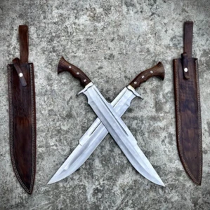 2 piezas Manija de madera de machete de acero al carbono hecha a mano con cubierta de funda de cuero - Imagen 1 de 7