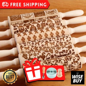 Nudelholz Weihnachten geprägt + Unterlage Set Geschenk - Bild 1 von 15