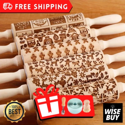 Rodillo de madera Navidad en relieve + juego de respaldo regalo Foto 1 de 4