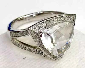 HSN Colleen Lopez Sterling Silver Trilliant White Quartz & Diamond Ring Size 6 - Picture 1 of 13