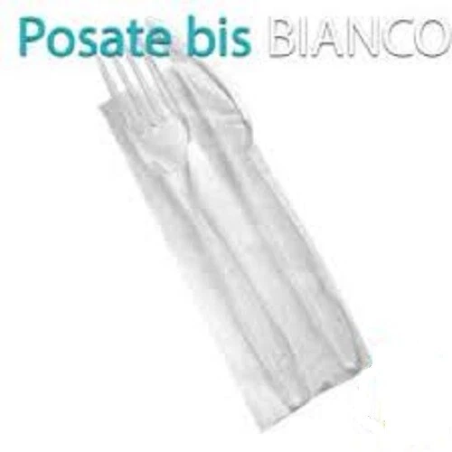 BIS DI POSATE BIANCHE IN PS 500 Coppie FORCHETTA + COLTELLO con TOVAGLIOLO - Immagine 1 di 1