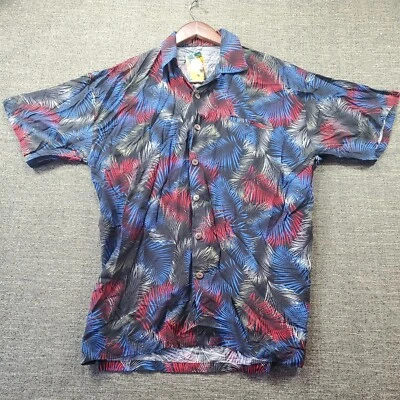 Caribbean Leaf Print Short Sleeve Hawaiian Button Up Shirt Mens XL Made In Bali - Image 1 of 4