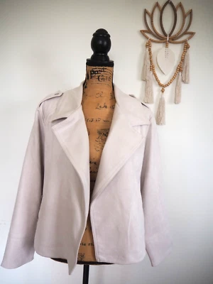 Chaqueta de gamuza con cuello frontal abierto de cuero sintético avena con bolsillos talla 2XL NUEVA Foto 1 de 4