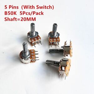 5Pcs B50K 50K WH148 5 Pins Potentiometer with Switch Shaft 20mm 5 Pin