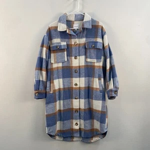 Gilli Womens Small Shirt Shacket Jacoet Coat Blue Button Plaid Pockets Fleece - Picture 1 of 9