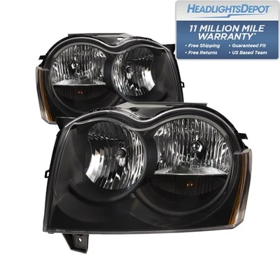 Black Halogen Type Headlights Headlamps Set Pair Fits 05-07 Jeep Grand Cherokee - Image 1 of 4