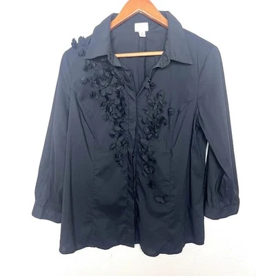 Camisa Erin Fetherston Edition Embellecida Manga Larga Botón Talla Mediana Negra Foto 1 de 4