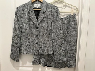 Le Suit 小号裙套装 14 小号黑色白色粗花呢 3 按钮 L/S 极简主义 — 第 1/4 张图片