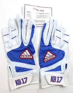 2017 Kris Bryant Cubs White/Royal adidas Player Issued Batting Gloves XL COA - Picture 1 of 2