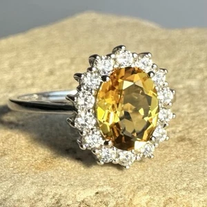 Genuine Natural 1.7 ct Citrine 925 Sterling Silver Ring Size R 1/2 - Picture 1 of 7