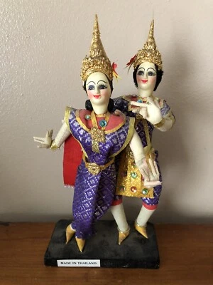 Thai Classic Dolls Dancers Folk Art Oriental Made In Thailand Handmade 8"  - Image 1 of 3