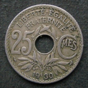 B5) Francja 25 centymów 1930 Francja +++ PERFOROWANA MONETA +++