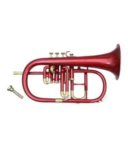 WEEKEND SALE NEW BRASS RED 4 VALVE Bb/F FLUGEL HORN FREE HARD CASE+MOUTHPIECE - Picture 1 of 5