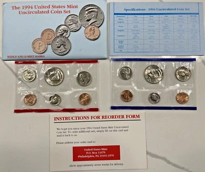 1994 P&D United States Mint Uncirculated Coin Set w/OGP & COA - 10 Coins - Image 1 of 4