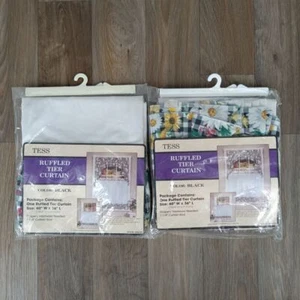 Vintage Tess 2er Set Rüschen Stufen Vorhänge Gingham Sonnenblumenmuster Made in USA - Bild 1 von 4