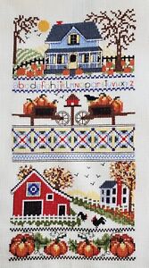 Complete Finished Cross Stitch - Fall Sampler -  Unframed, Approx 9x15 Inches 