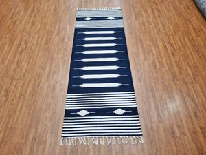 Handwoven Blue Cotton Runner Rug for Living Room and Outdoor Rug Kilim Rug - Picture 1 of 5
