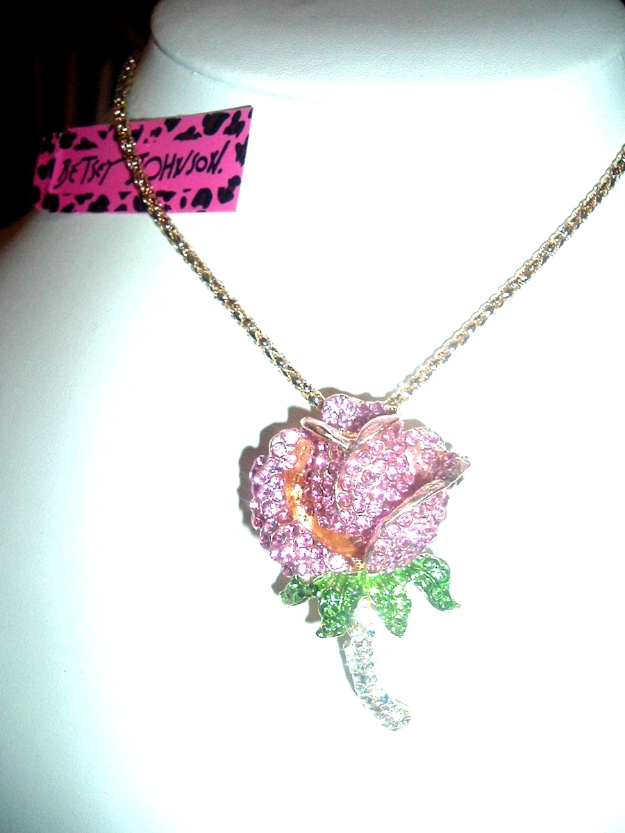 Betsey Johnson Flower Choker Necklace - Pink & Blue Pastel Floral Adjustable 22" Chain - View #3