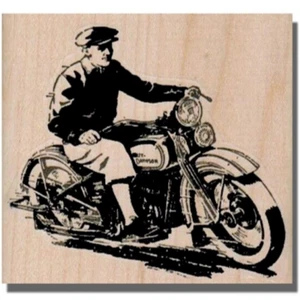 Mounted Rubber Stamp, VINTAGE MOTORCYCLE RIDER, Classic Bike Harley Man Riding - Picture 1 of 3