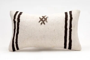 Hemp Pillow Cover, 12”x20”, White Decorative Pillow, Ethnic Throw Pillow - Picture 1 of 4