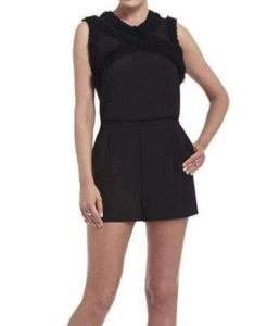 BCBGMAXAZRIA Black Lexxi Sleeveles Ruffle-Trim Romper Size 10 0908 - Picture 1 of 9