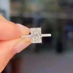 Radiant Cut Moissanite Hidden Halo Engagement Ring 4 CT Solid 14K White Gold - Picture 1 of 6
