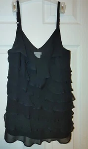 NUEVO CON ETIQUETAS - Blusa con correa de espagueti Ann Taylor con volantes en la parte delantera - negra - talla S - Imagen 1 de 4
