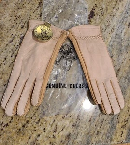 Neu! Vintage Größe L hellbraun echtes Hirschleder weiches Leder 8,5" Handschuhe Stretch Finger - Bild 1 von 17
