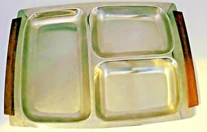 Danish Modern Lundtofte Divided Stainless Steel Tray Denmark Wood Handles MCM - Picture 1 of 8