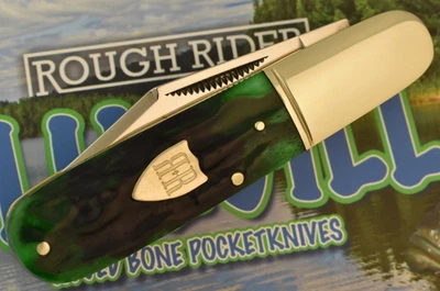 CUCHILLO BARLOW ROUGH RIDER RYDER BLUEGILL VERDE HUESO DE CIERVO 2 HOJAS RR2632 BONITO Foto 1 de 4