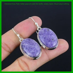 Halloween Deal Oval Lepidolite Gemstone Sterling Silver Dangle Drop New Earrings - Picture 1 of 6