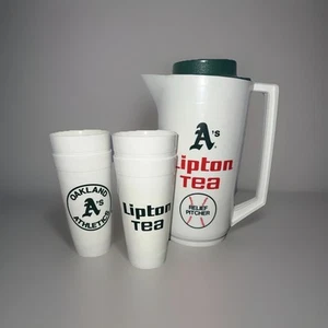 Vintage Oakland A’s Athletics Lipton Tee Relief Krug mit 4 Tassen Kunststoff - Bild 1 von 6