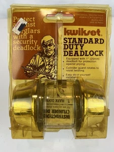 Kwikset Standard Duty Deadlock New with Keys Fits 35mm to 45mm Doors Gold Tone - Picture 1 of 11