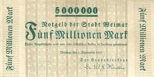 Weimar Stadt 5 Millionen Mark 1923 leicht gebraucht (3) - Bild 1 von 2