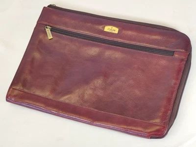 Bolso S. Babila Milano Vintage Cuero Rojo Estuche para Laptop Cremalleras Latón Granate Bolsillos Foto 1 de 4