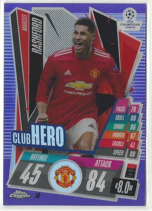 2020-21 Topps Chrome Match Attax Marcus Rashford Purple Refractor /299 Club Hero - Image 1 of 1